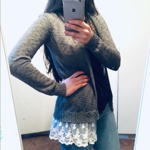 🎉Grey cardigan with lace bottom